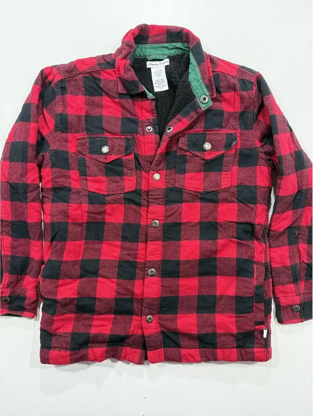 Tommy Bahama Boys XL 14 Red Buffalo Plaid Sherpa Lined Shacket Jacket